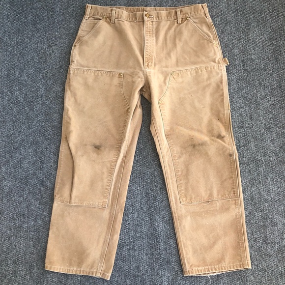 Carhartt men's duck canvas double front dungaree fit work pant size